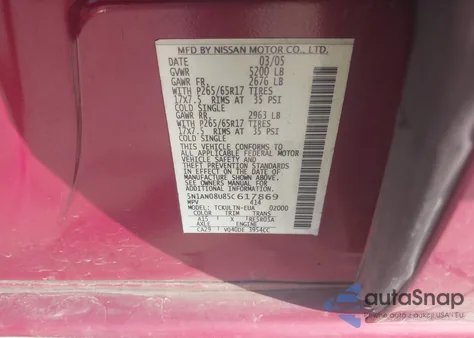 2005 Nissan Xterra Se z USA, uszkodzony, nr VIN 5N1AN08U85C617869